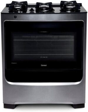 Fogão Consul 5 bocas cor Inox com mesa de vidro e grade de ferro fundido - CFS5VAR BIVOLT