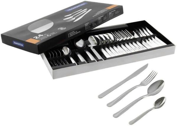Faqueiro Tramontina Búzios cem Aço Inox com Detalhe 24 Peças