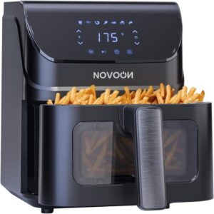Fritadeira Elétrica Digital Novoon 4,5L 1400W 3 em 1 - Frita sem Óleo, Assa e Reaquece. Air Fryer 4,5 Litros Silenciosa Prepara Batata Frita, Frango, Carne, Peixe, Pão de Queijo e Mais 110v