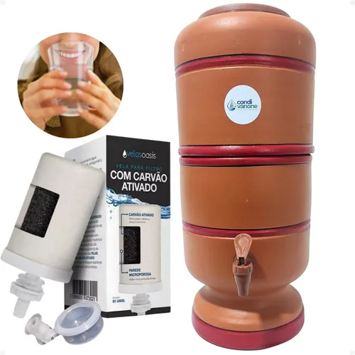 Filtro De Barro 3 Litros Total 6l - Vela Carvão Ativado Bóia Marrom
